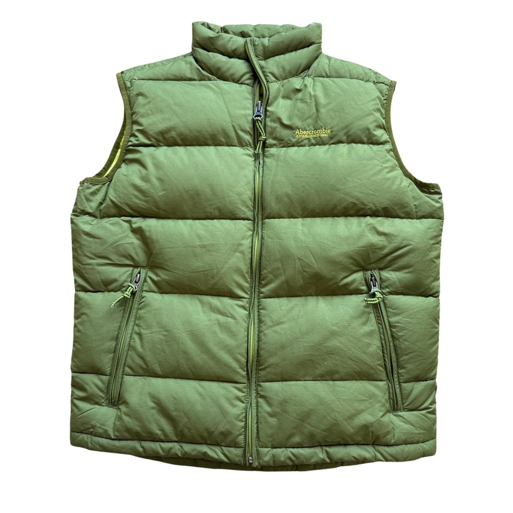 VTG Abercrombie & Fitch Vest Men’s M Olive Green Down Feather Puffer Full Zip